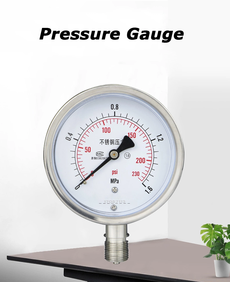 Stainless Steel Pressure Gauge Y100bf Manometer Liquid Filled Pressure Gauge